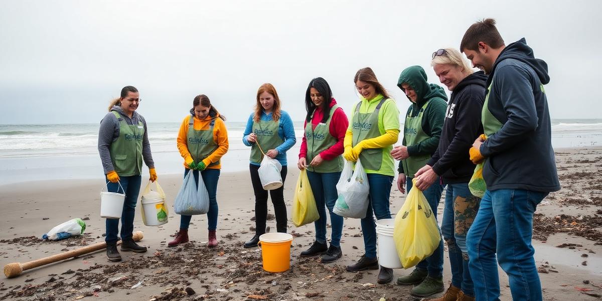 Volunteers cleaning a Vancouver Island beach together